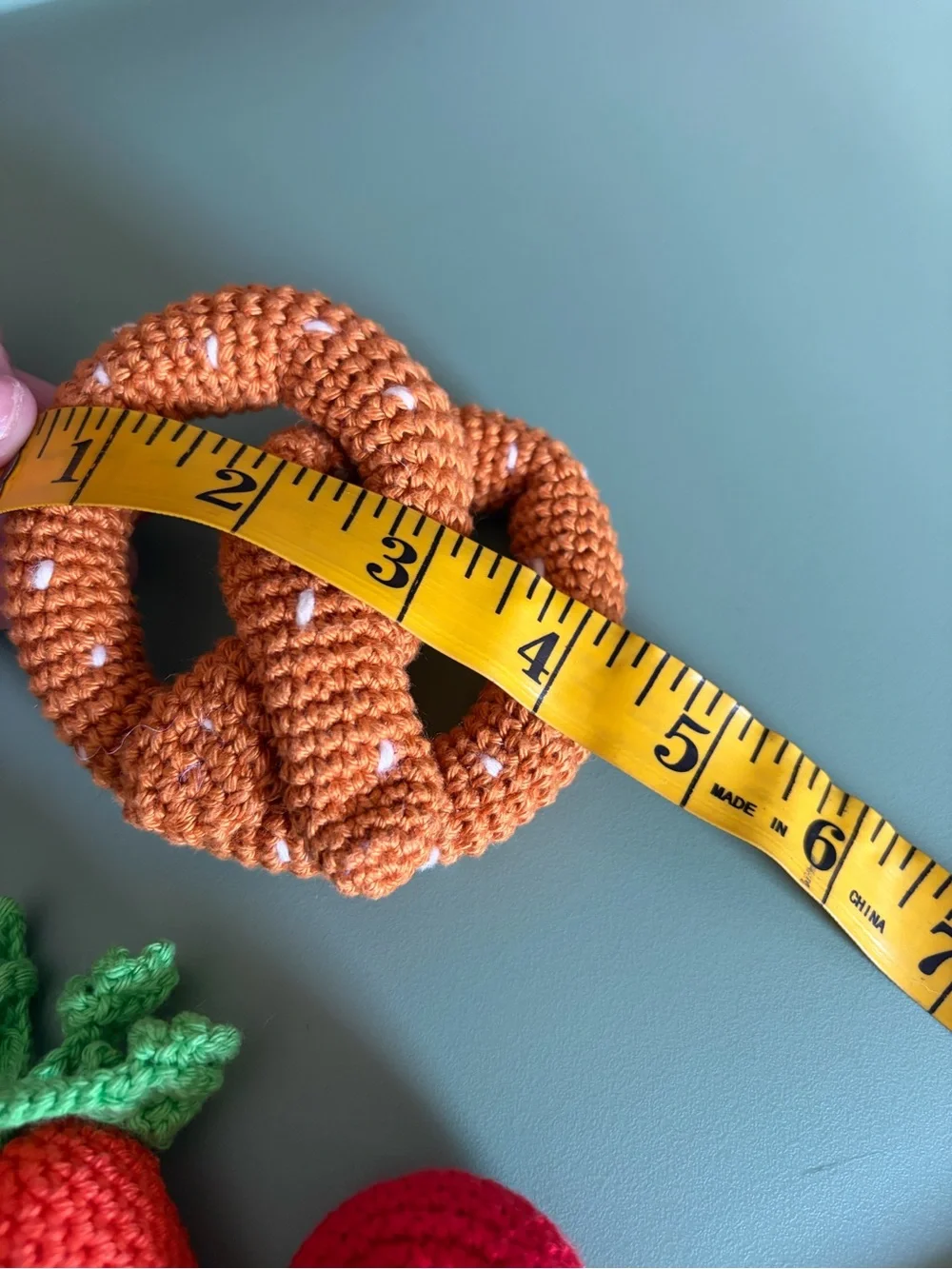 Crocheted Pretzel & Fruit Play Set - Orange, Red, Green